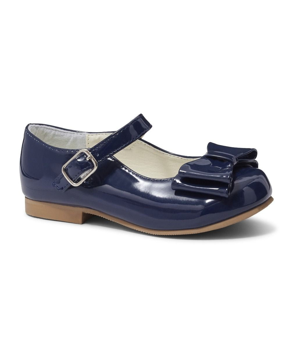 Girls Patent Mary Jane Shoes with Bow – LIYA - Navy Blue