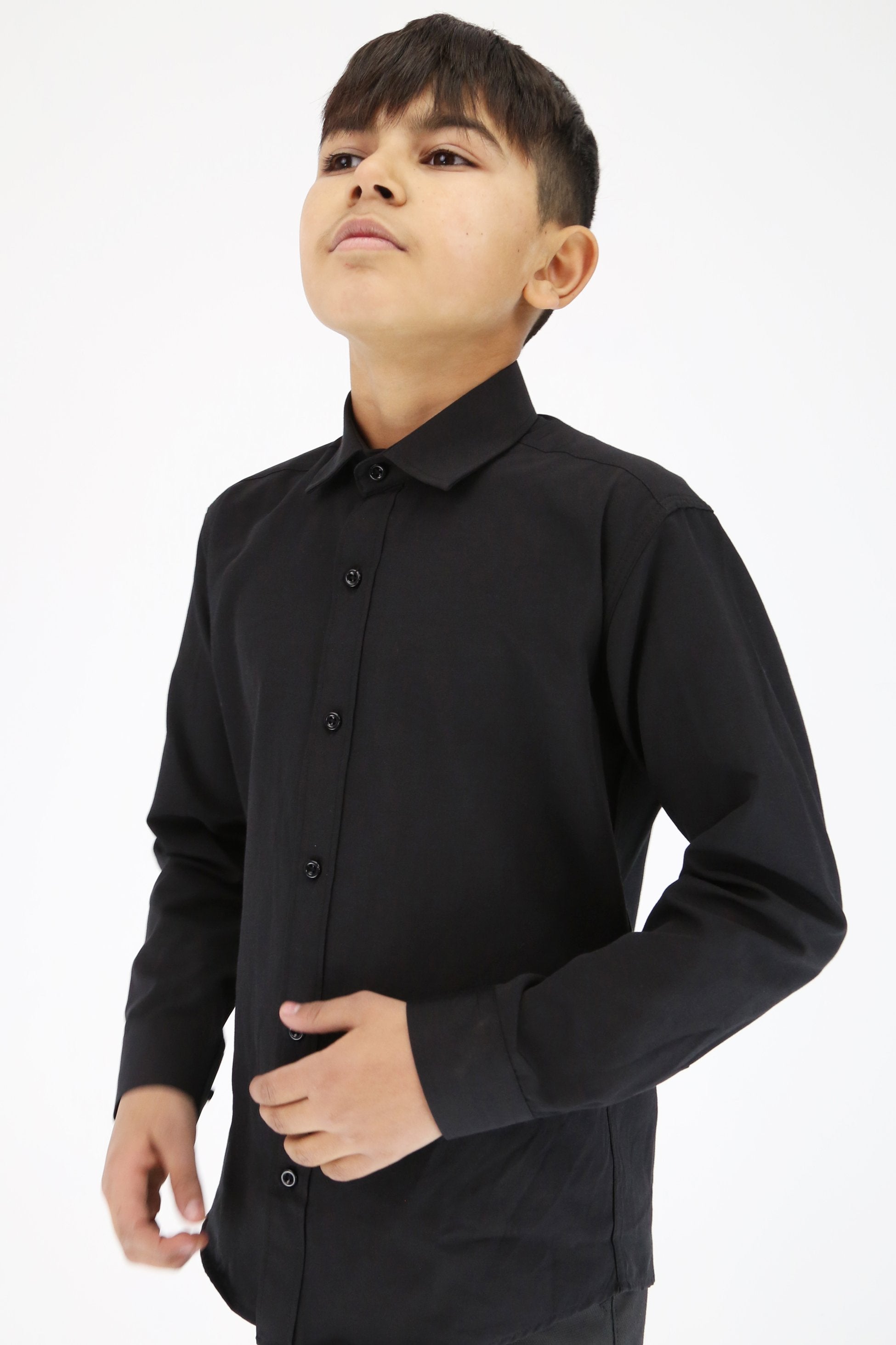 Boys Slim Fit Classic Cotton Blend Shirt - Black