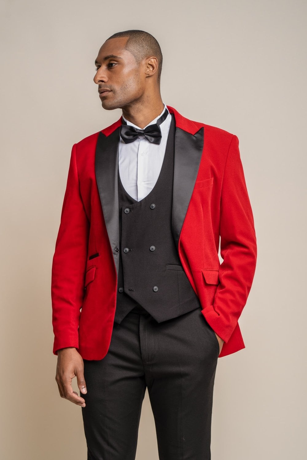 Men's Slim Fit Velvet Tuxedo Blazer - ROSA - Red