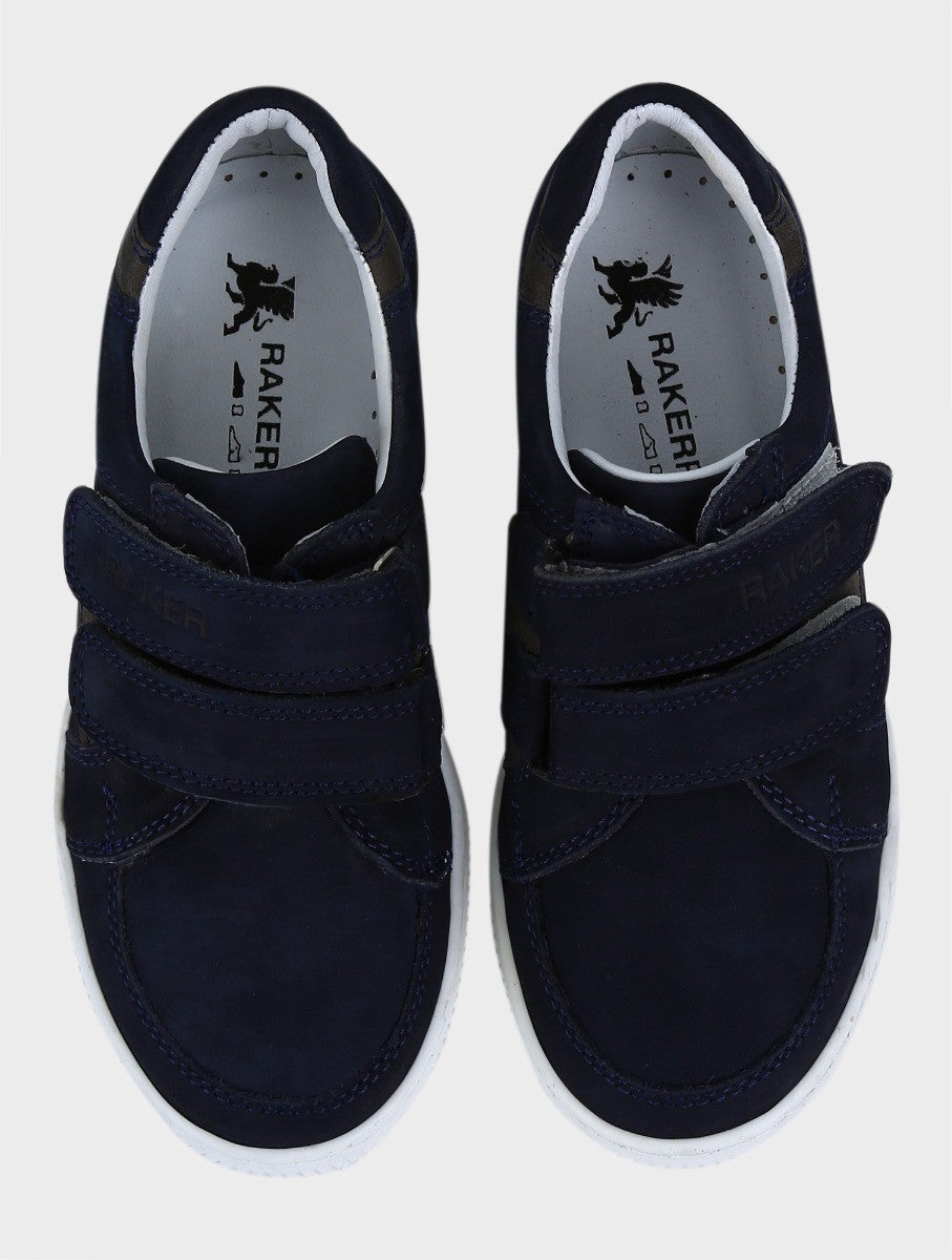 Boys Suede Velcro Sneakers - Navy Blue - Grey