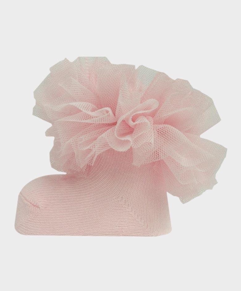 Baby Girls Ruffle Bow Frilly Ankle Socks - Pink