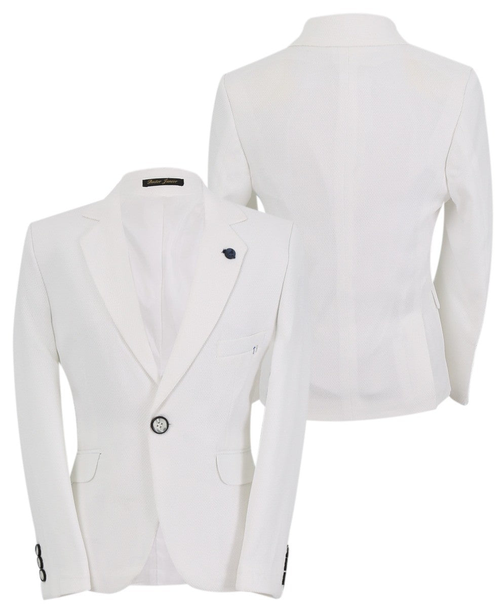 Boys Single Breasted Textured Slim Fit Blazer - VARDY - White