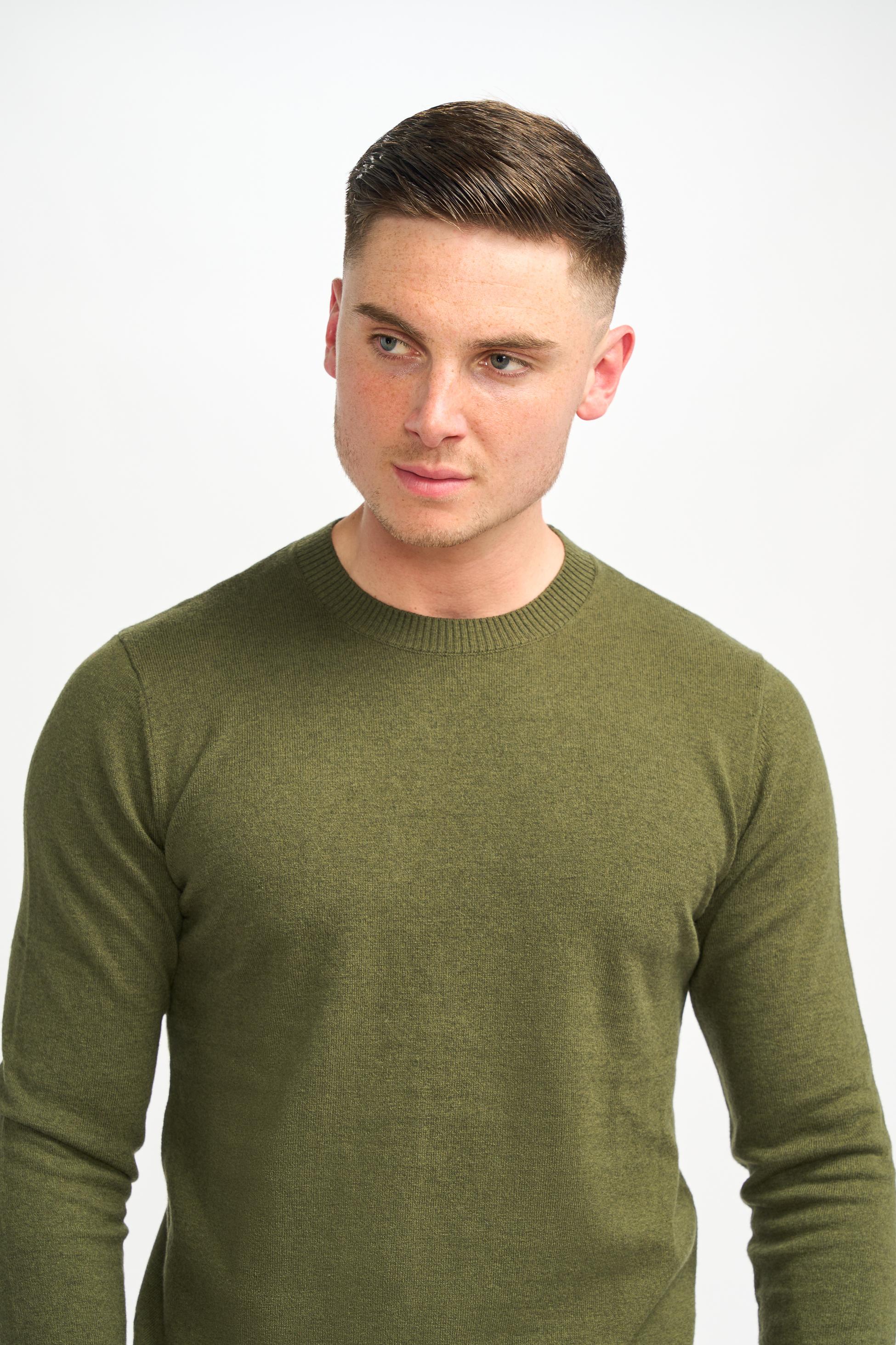 Men’s Wool Blend Knit Pullover Jumper - Connall - Olive Green