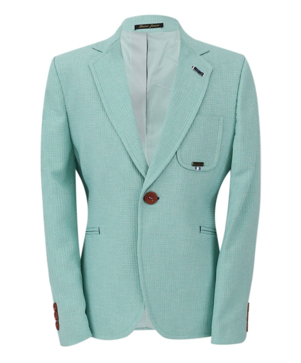 Boys Twill Single Breasted Slim Fit Blazer - TERRY - Aqua Green