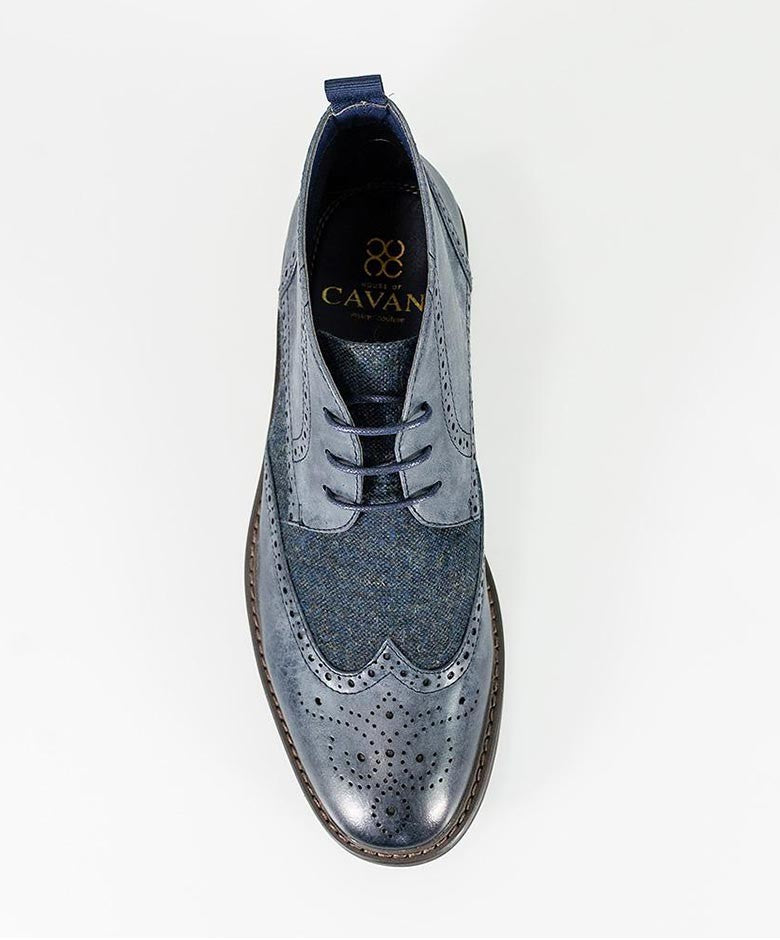 Men's Tweed Brogue Ankle Boots - CURTIS - Navy Blue