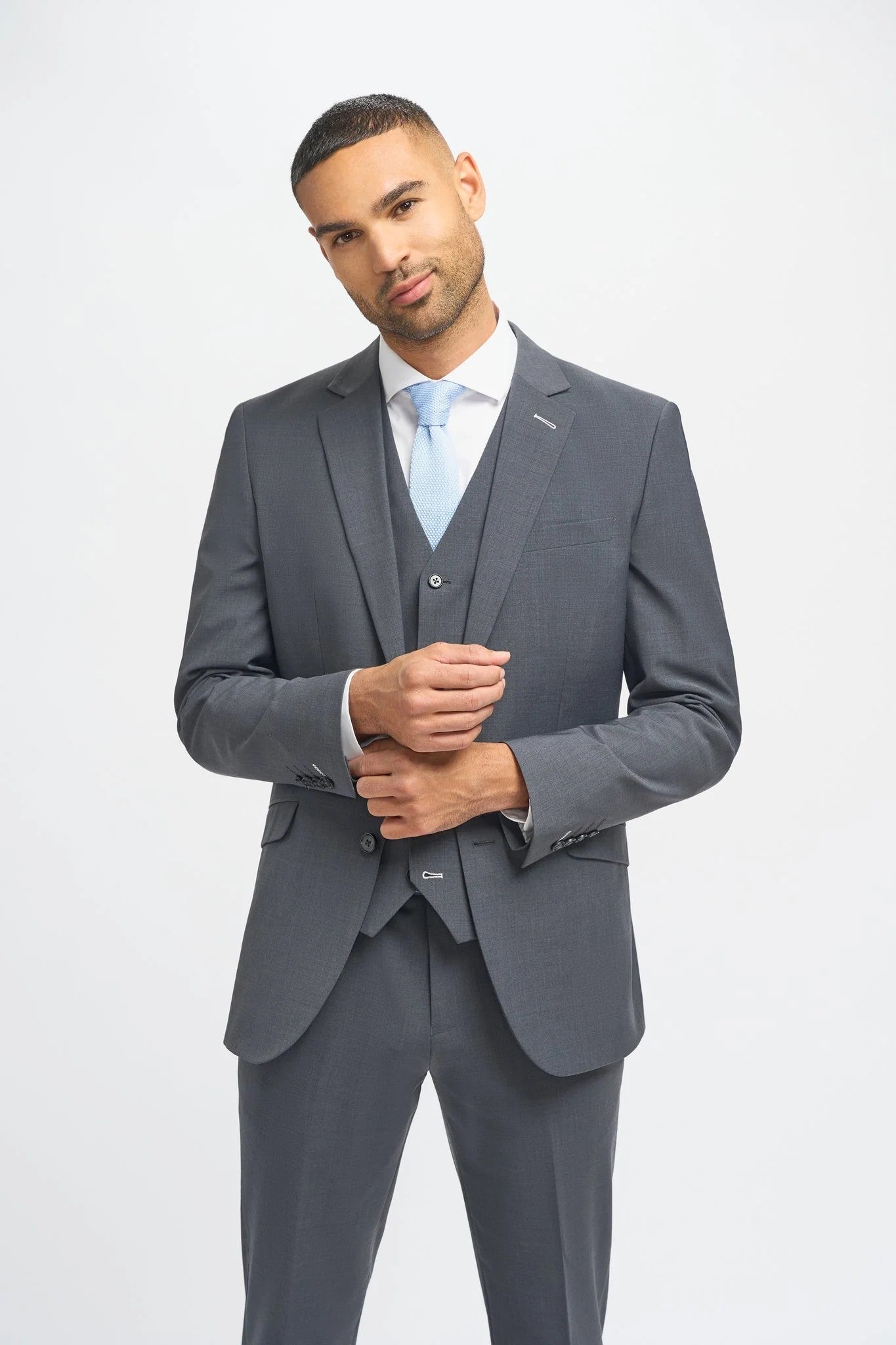 Men's Wool Blend Slim Fit Suit - BOND - Charcoal Grey