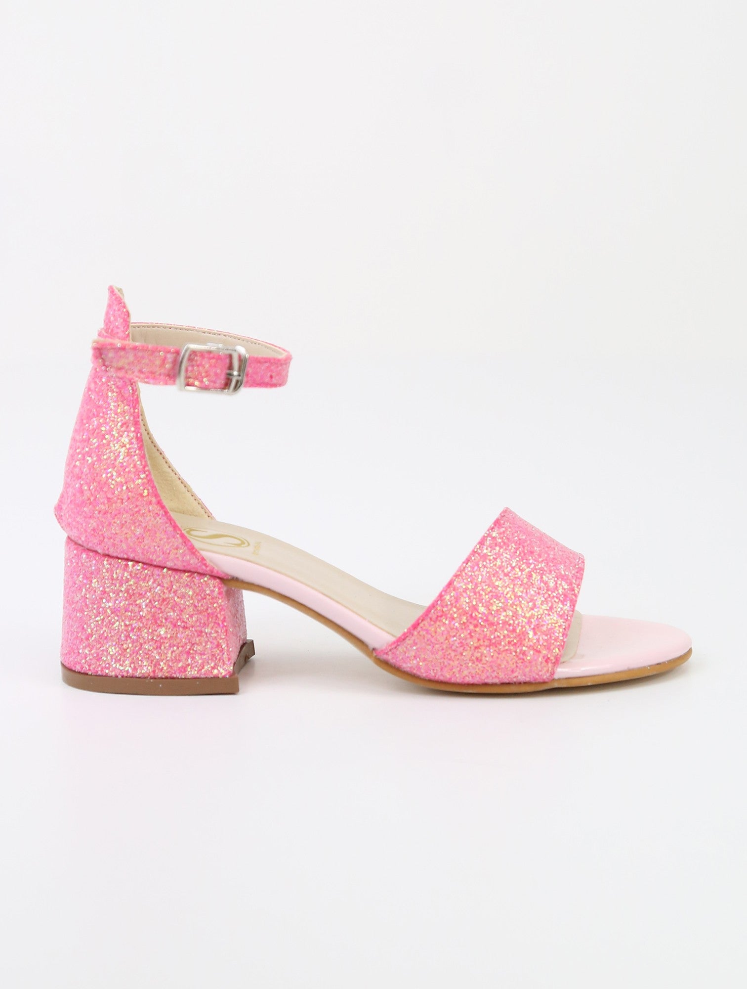 Girls Ankle-Strap Block Heel Sandals - SPARKLE - Cherry Pink