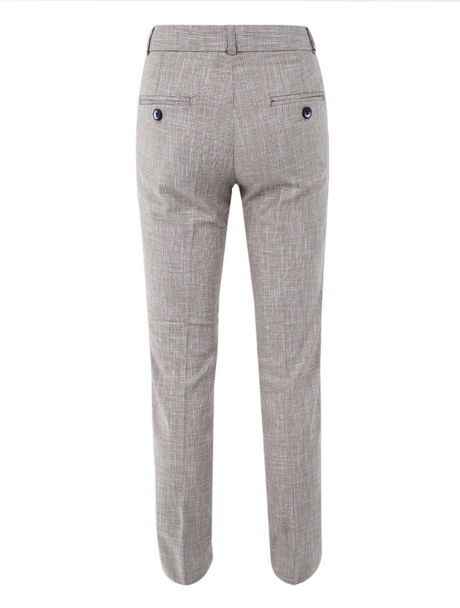 Boys Slim Fit Windowpane Check Suit - Beige