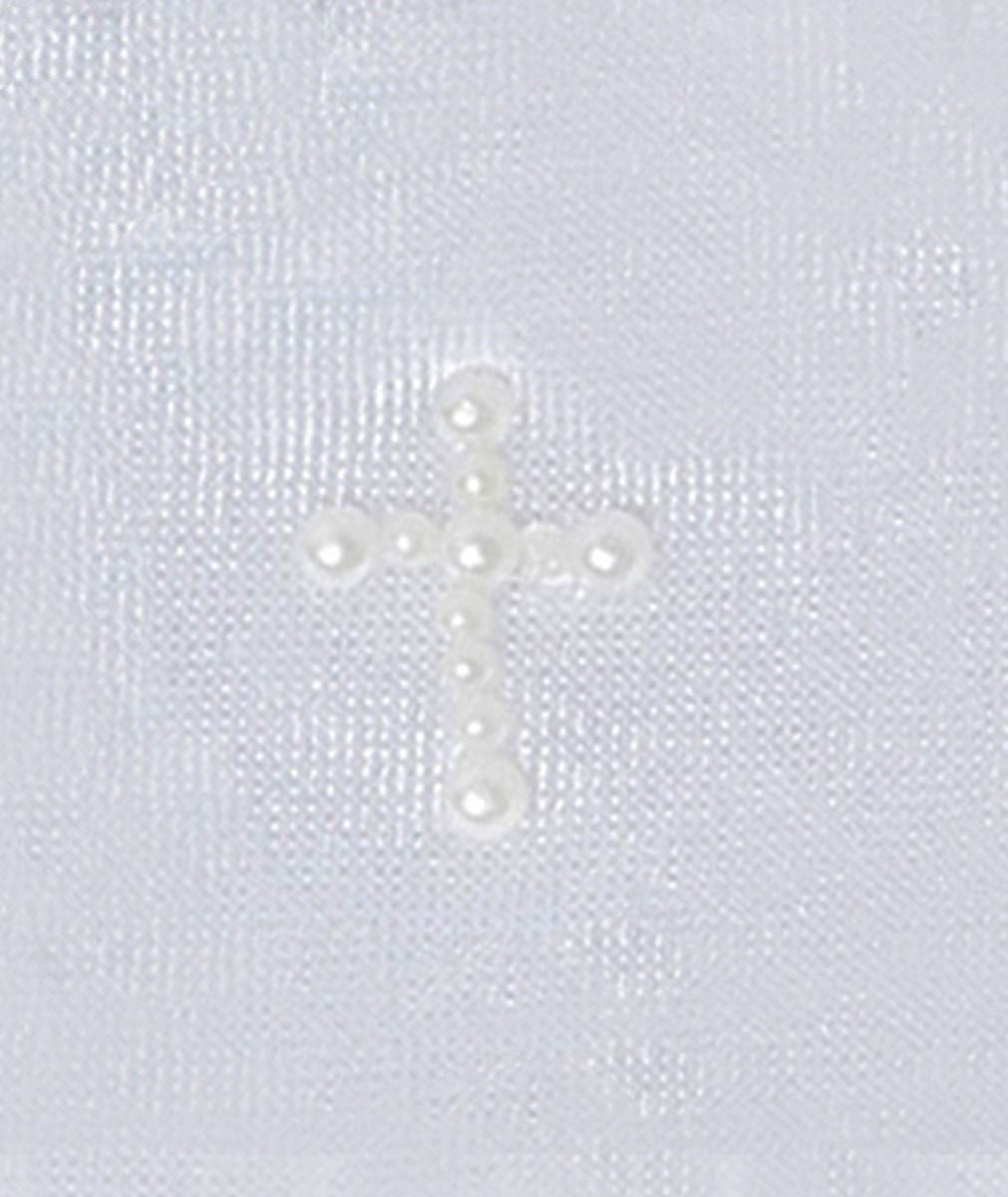 Girls' White Satin Gloves with Pearl Cross - GABY