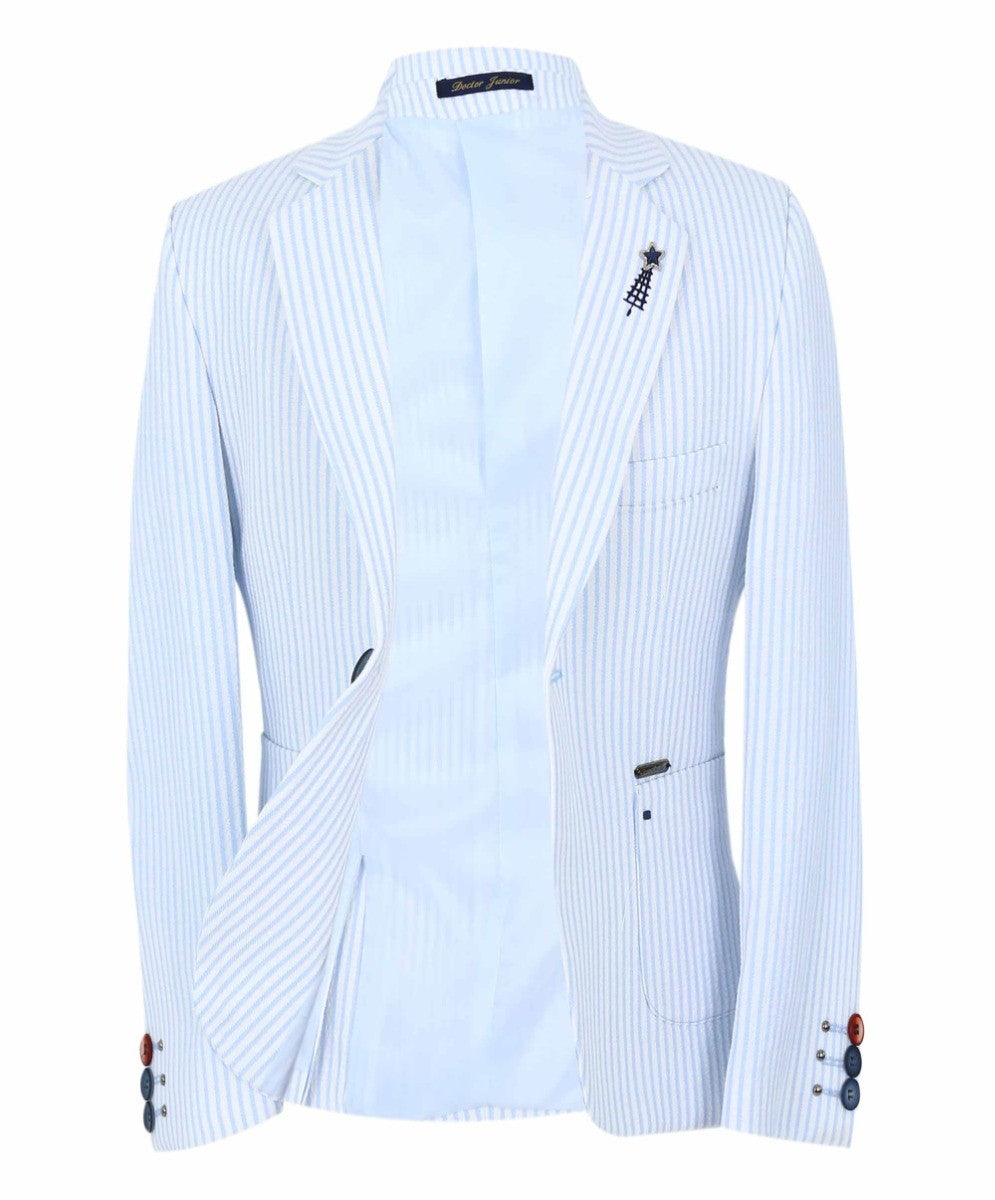 Boys Slim Fit Pinstripe Boating Blazer - Sky Blue