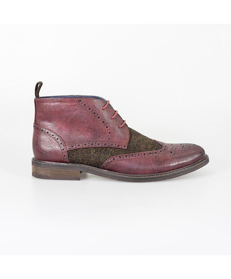 Men's Tweed Brogue Ankle Boots - CURTIS - Wine