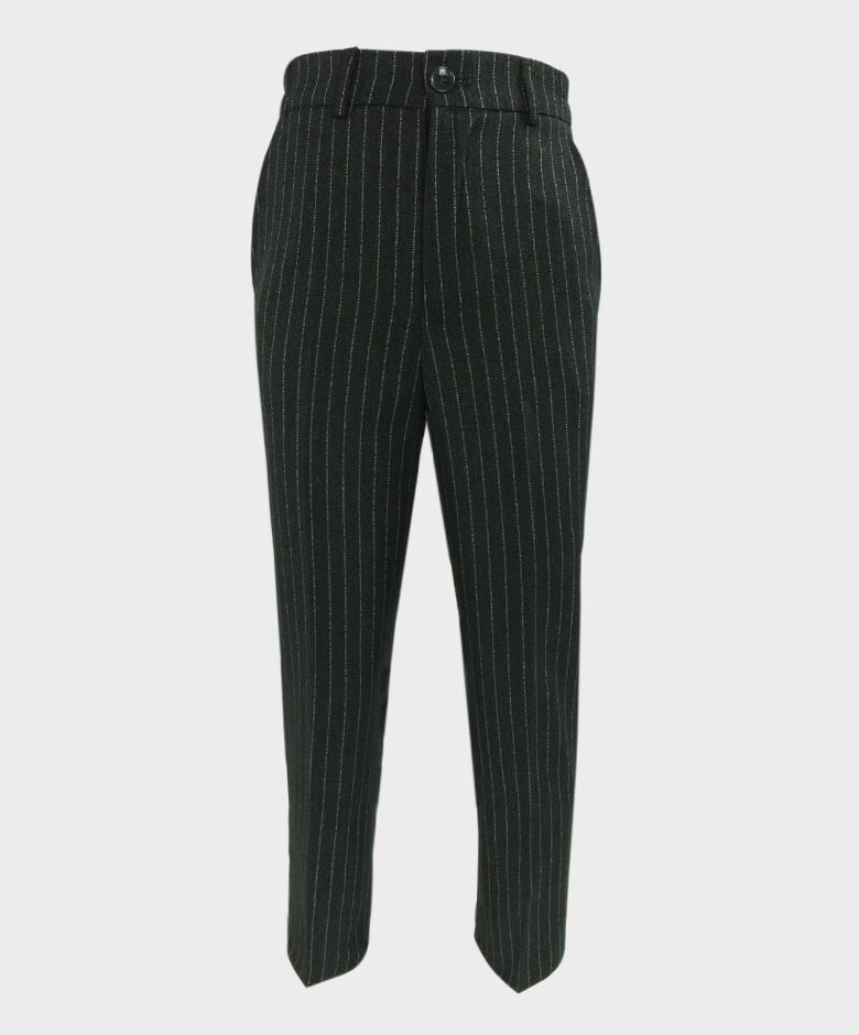 Boys Tailored Fit Pinstripe Dark Grey Suit Set - Dark Grey