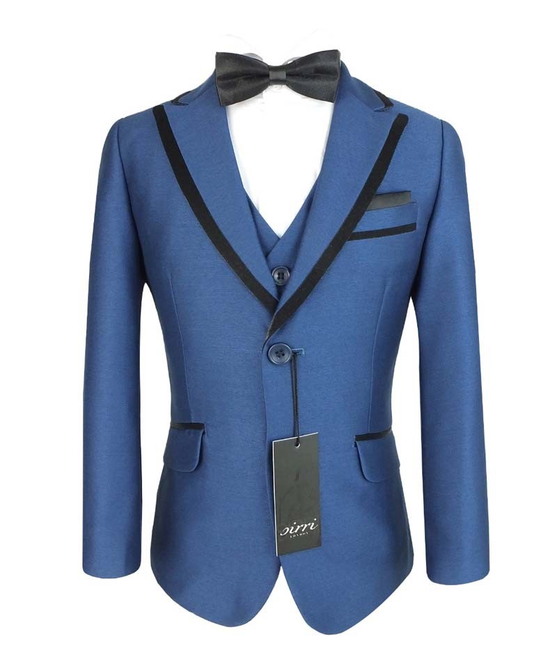 Boys Slim Fit Piping Tuxedo Dinner Suit - Tonic Blue