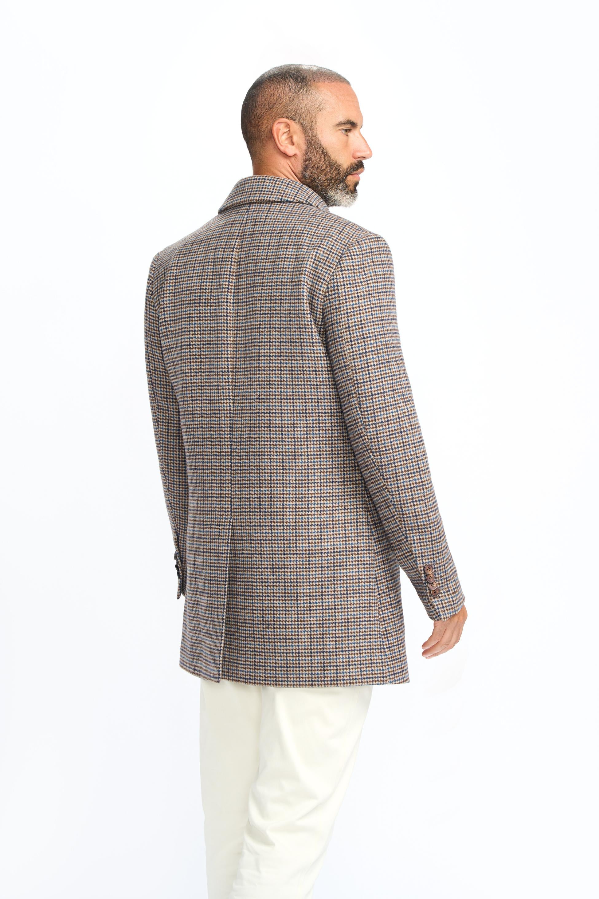 Men’s Tan Houndstooth Check Coat - Eddie - Tan