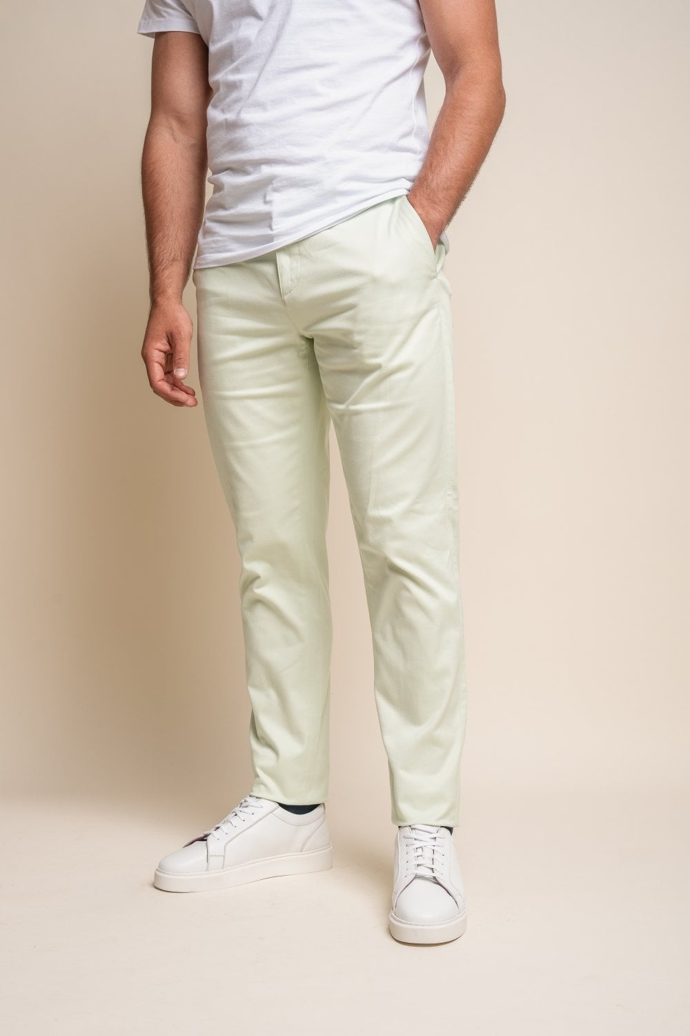 Men's Cotton Chino Trousers - DAKOTA - Sage Creeam