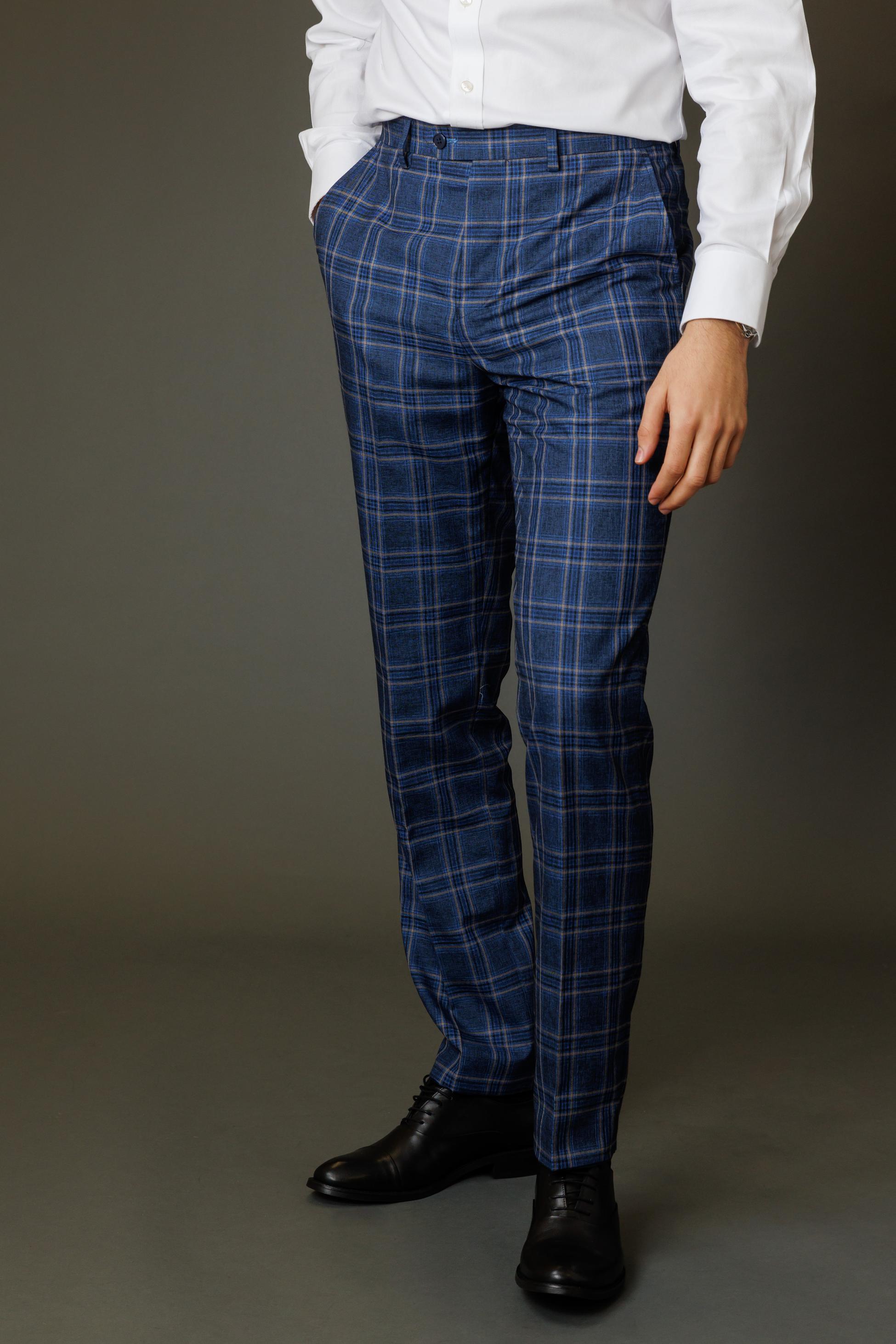 Men's Windowpane Check Slim Fit Suit - BLAKE - Navy Blue