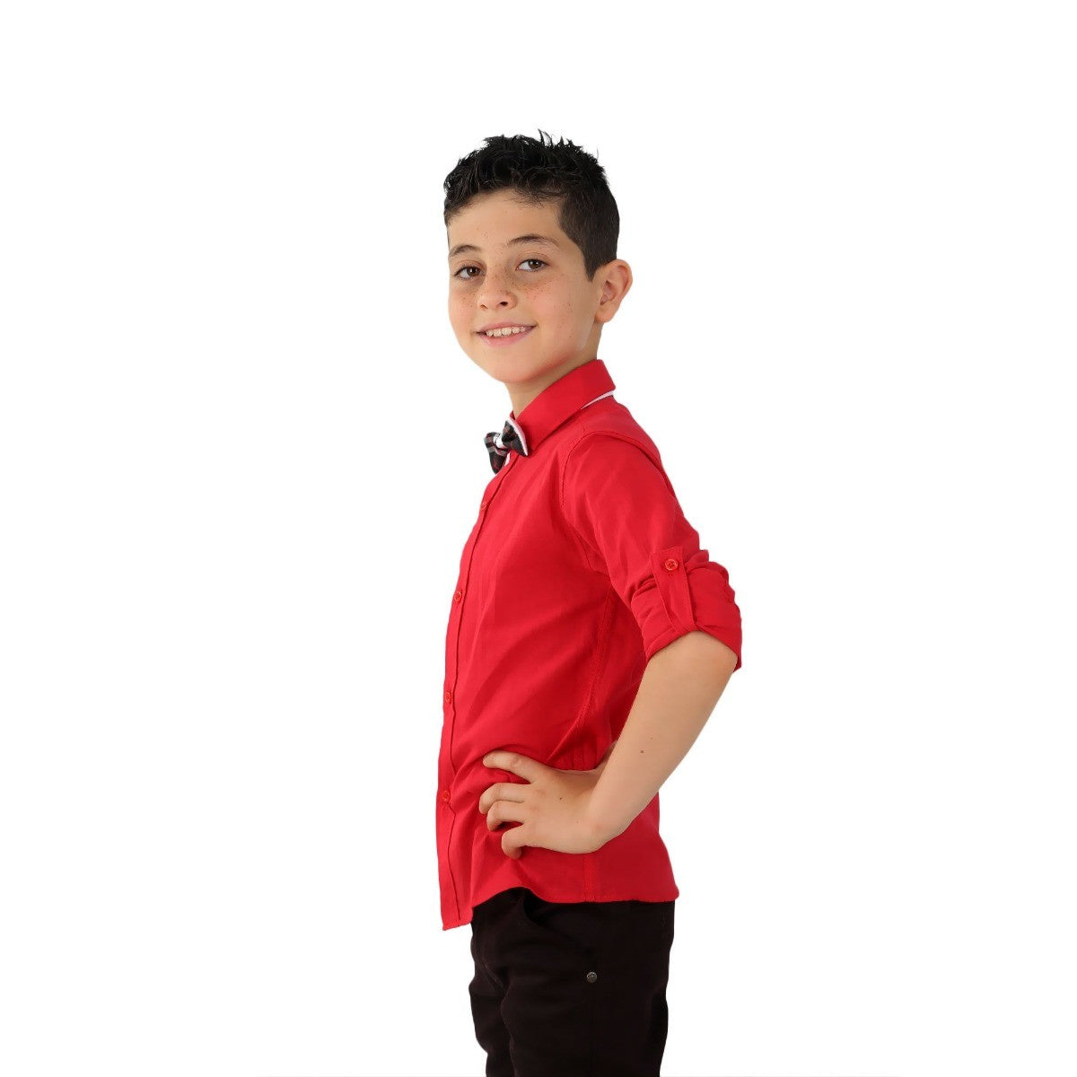 Boys Linen Roll Up Sleeve Shirt - Red