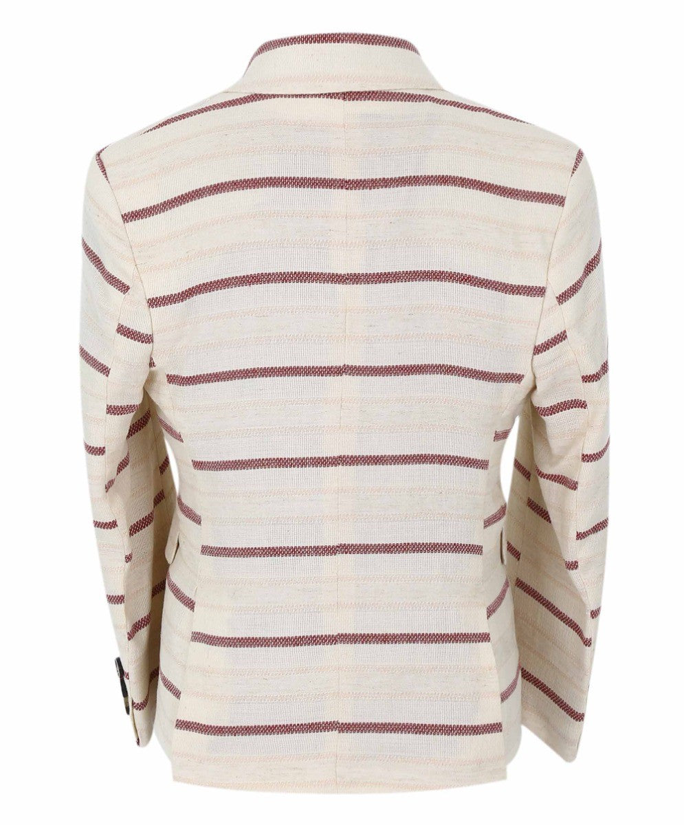 Boys Slim Fit Striped Blazer - Beige - Burgundy