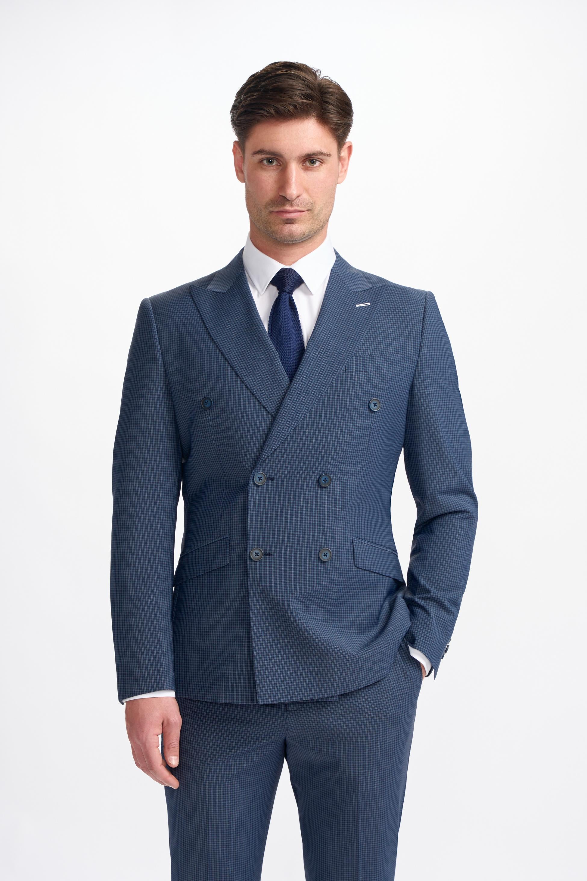 Men’s Double-breasted Check Navy Suit – BOND D/B - Navy Check