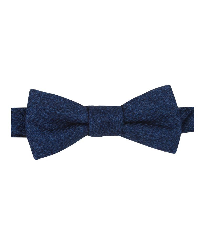 Boys & Men's Herringbone Tweed Bow Tie and Pocket Square - Blue