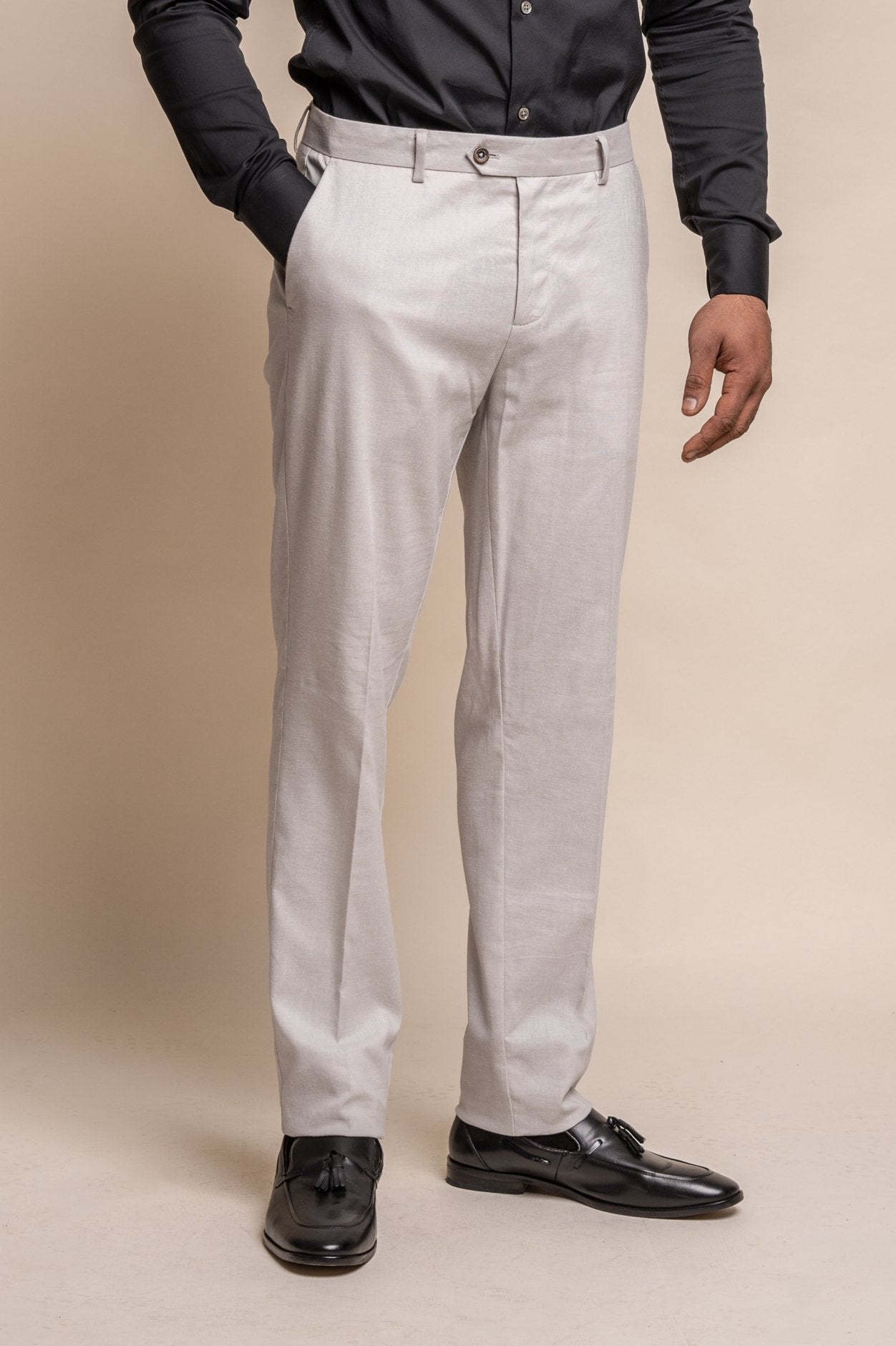 Men's Slim Fit  Linen Trousers  - ALVARI - Stone