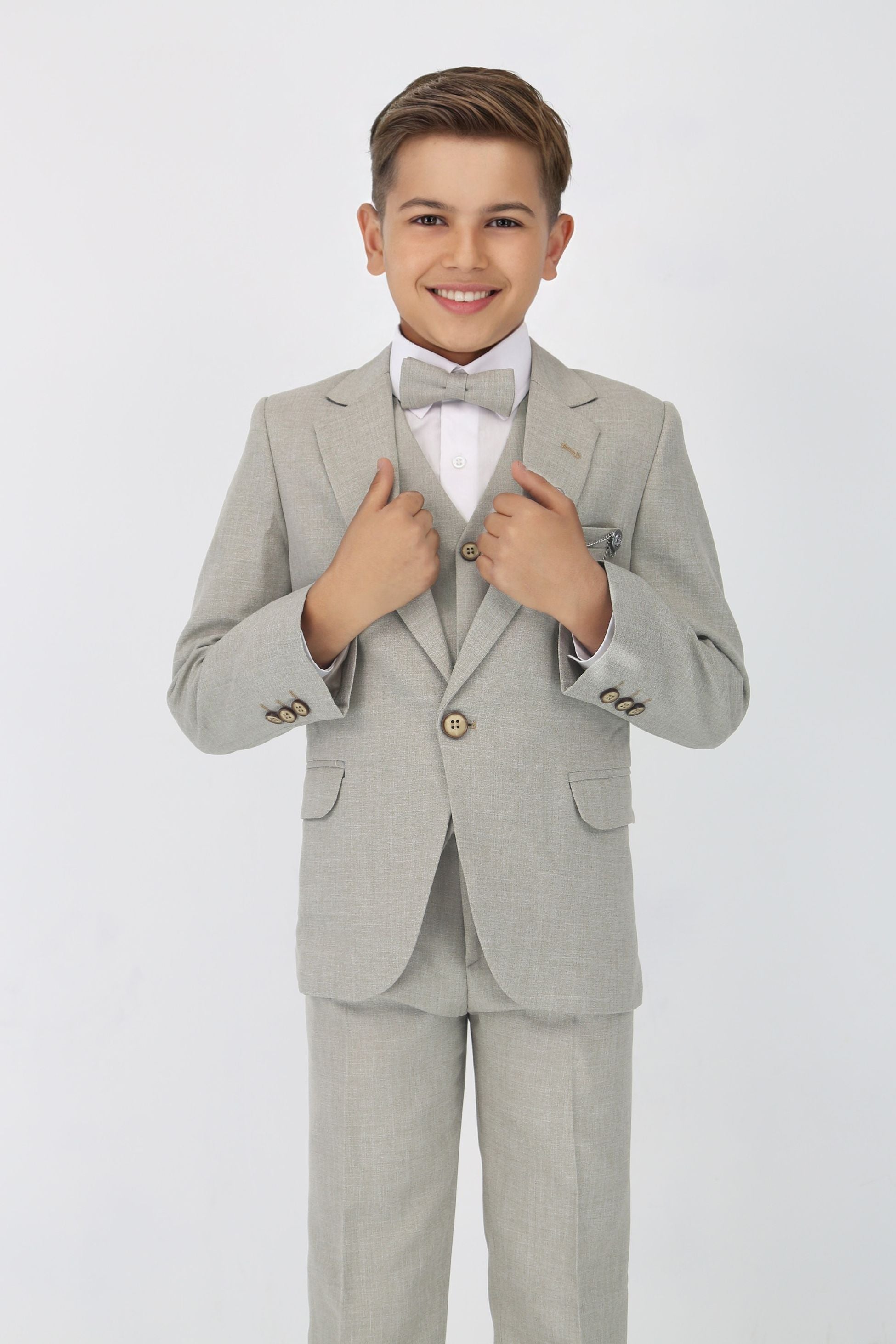 Boys Slim Fit Textured 8-Piece Formal Suit Set - Taupe Beige