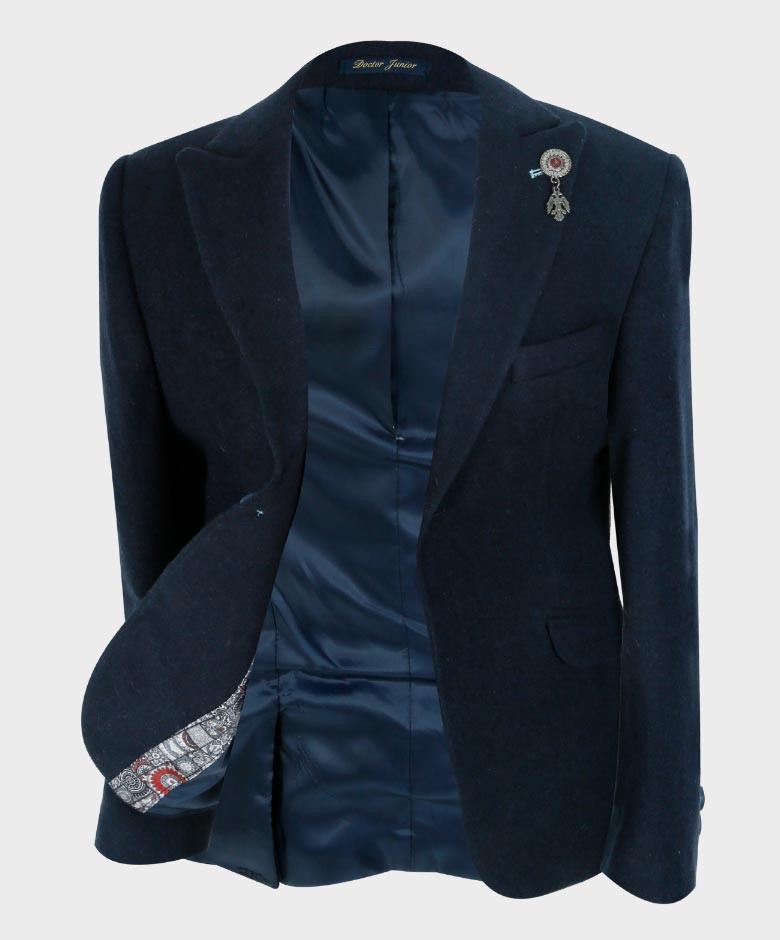 Boys Tailored Fit Blazer Waistcoat Set - Cashmere - Navy Blue -Red