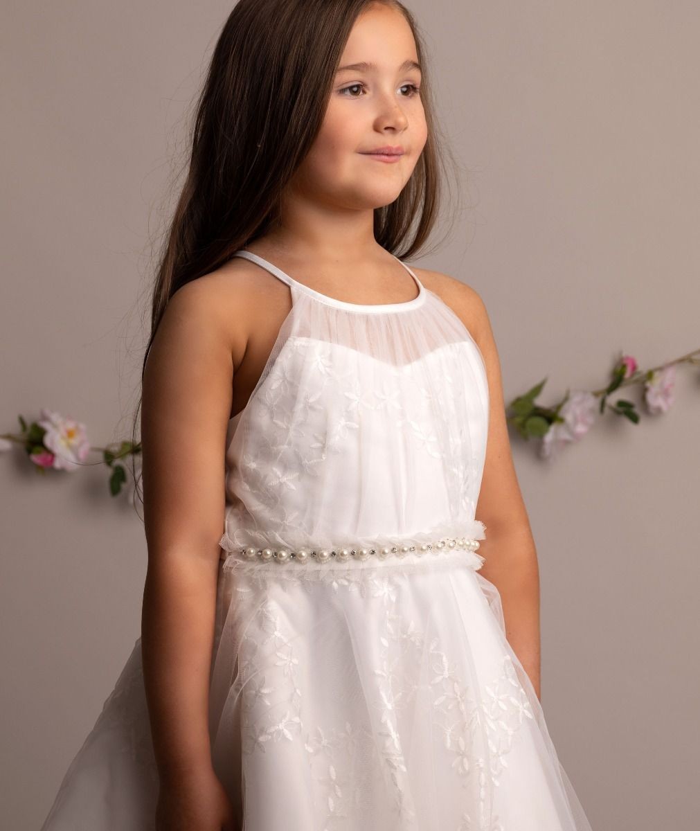 Girls' Ivory Halter Neckline Tulle Dress - GIA - Ivory