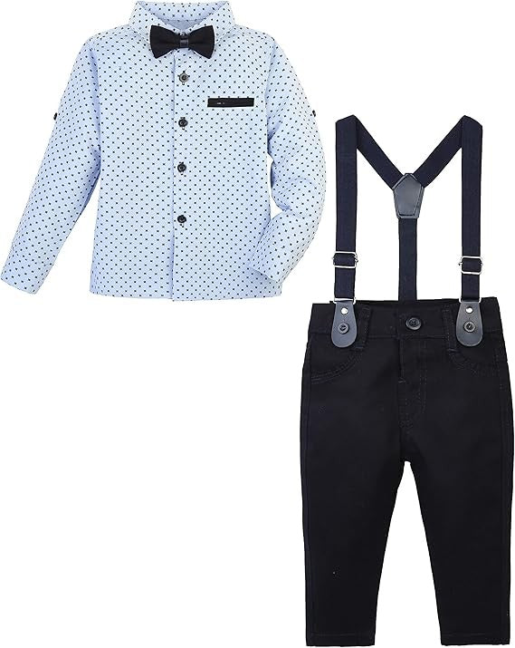 Baby & Boys Gentleman Outfit - 4 PC Suspenders Pant Suit Set - KELEBEK - Light Blue - Navy