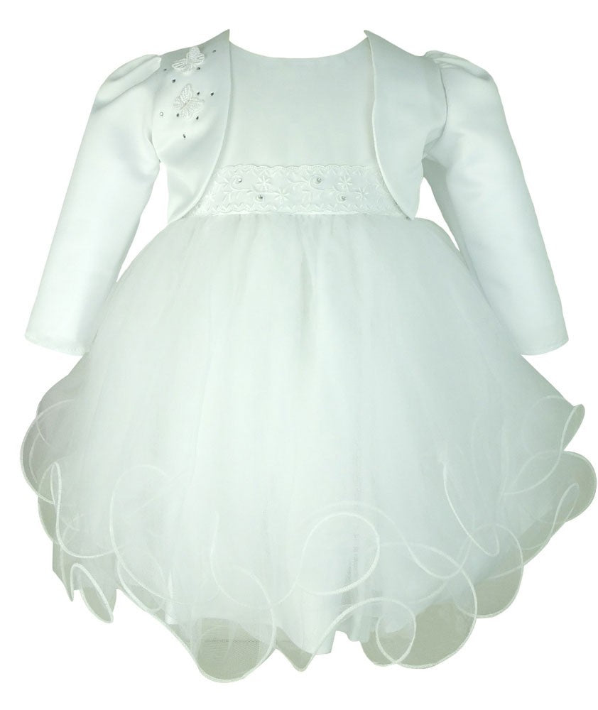 Girls Christening Wedding Dress with Butterfly Bolero Jacket - White