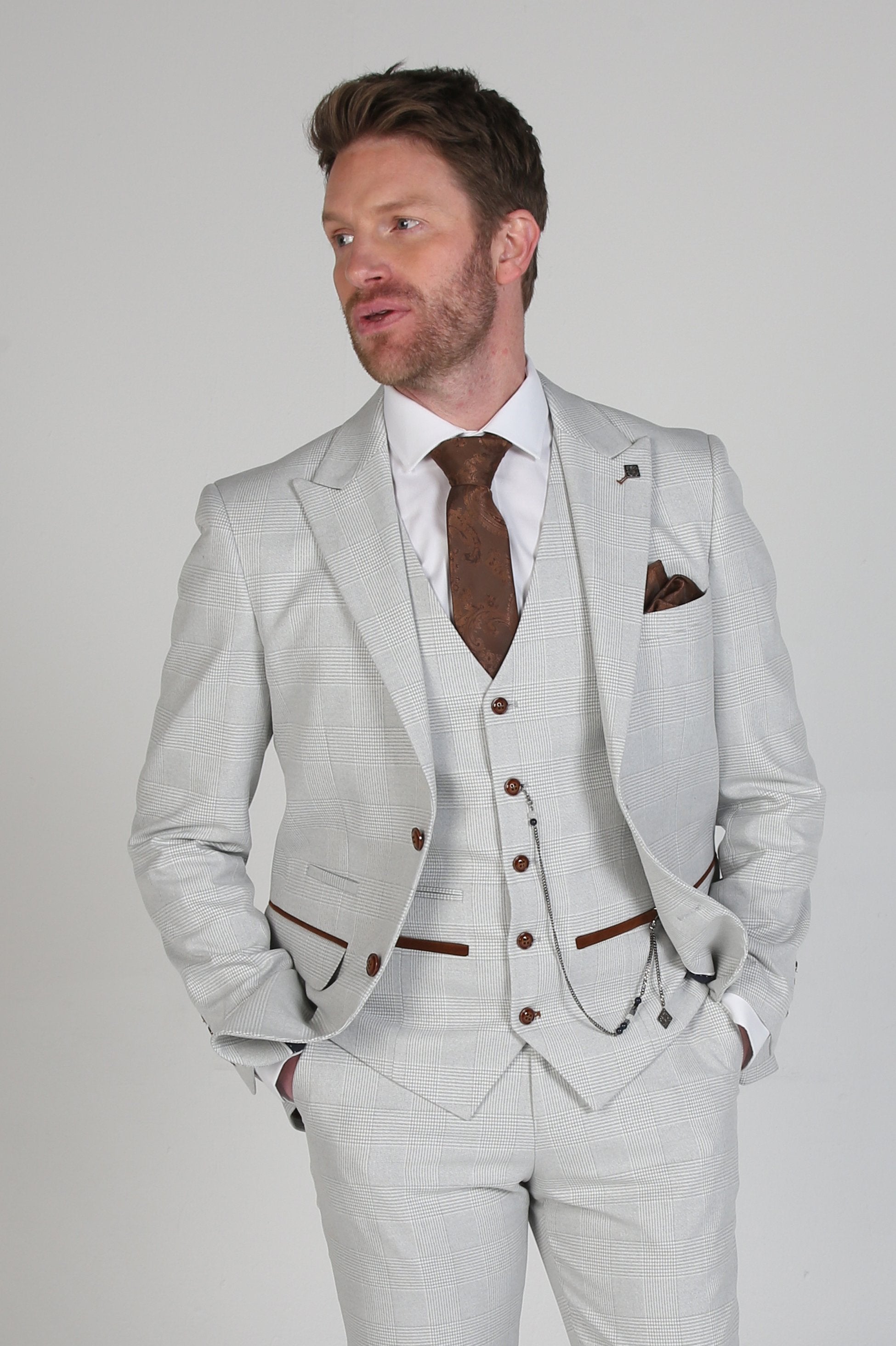 Men’s Herringbone Tweed Suit Jacket - Mark Stone - Stone Beige