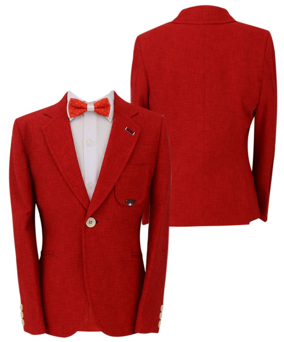 Boys Twill Single Breasted Slim Fit Blazer - TERRY - Red