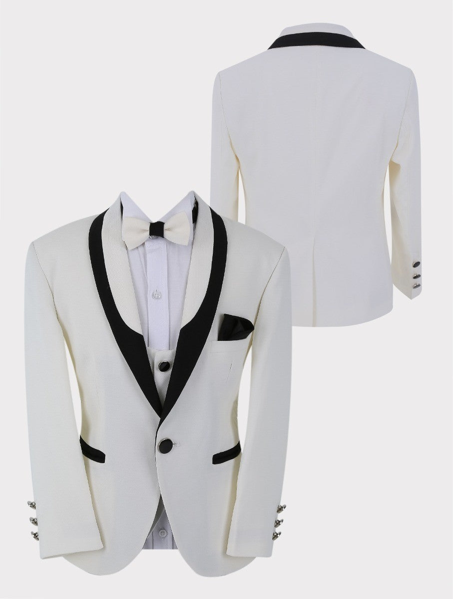 Boys All in One 6 Pieces Tuxedo Dinner Suit - HARRISON - Ivory