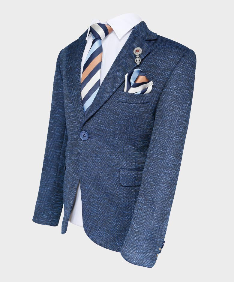 Boys Tailored Fit Birdseye Blazer - Navy Blue