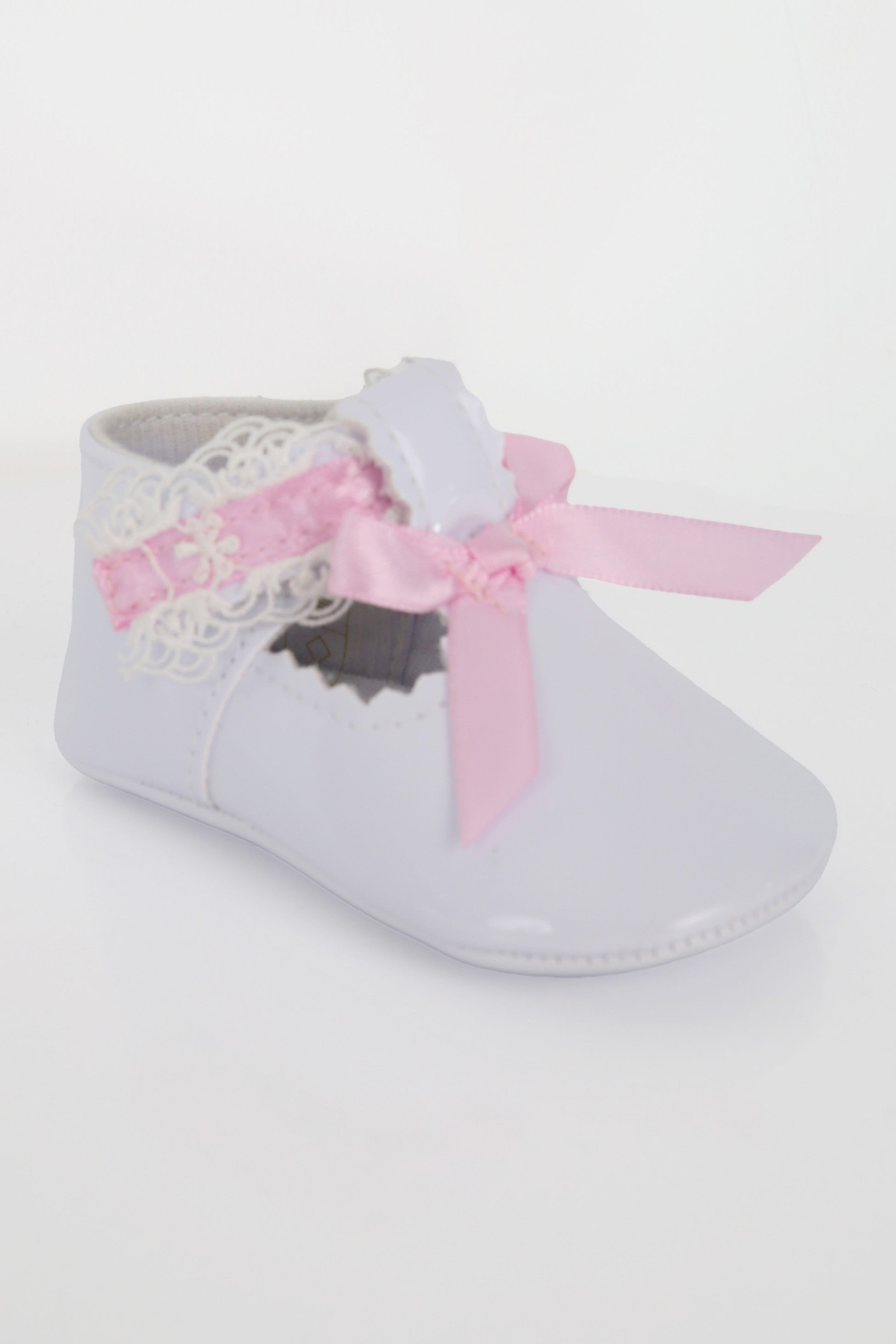 Baby Girls Patent Christening Shoes with Lace Details - VALENTINA - White