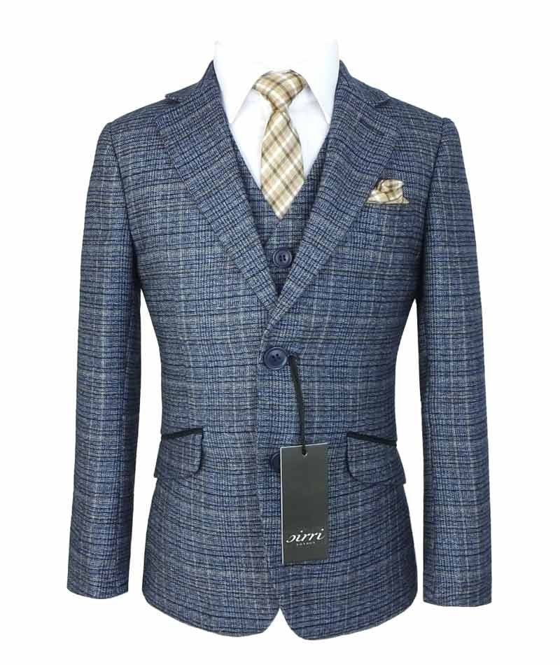 Boys Tweed Check Sky Blue Suit Set - Sky Blue