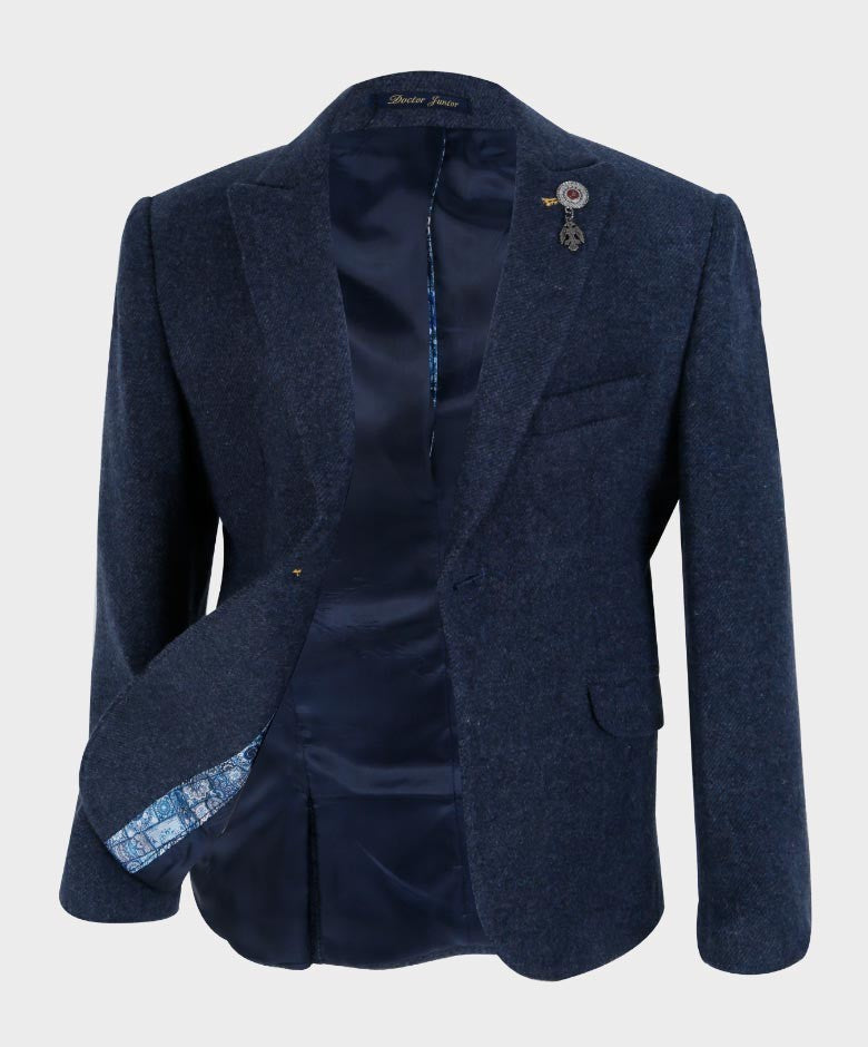 Boys Tailored Fit Blazer Waistcoat Set - Cashmere - Navy Blue