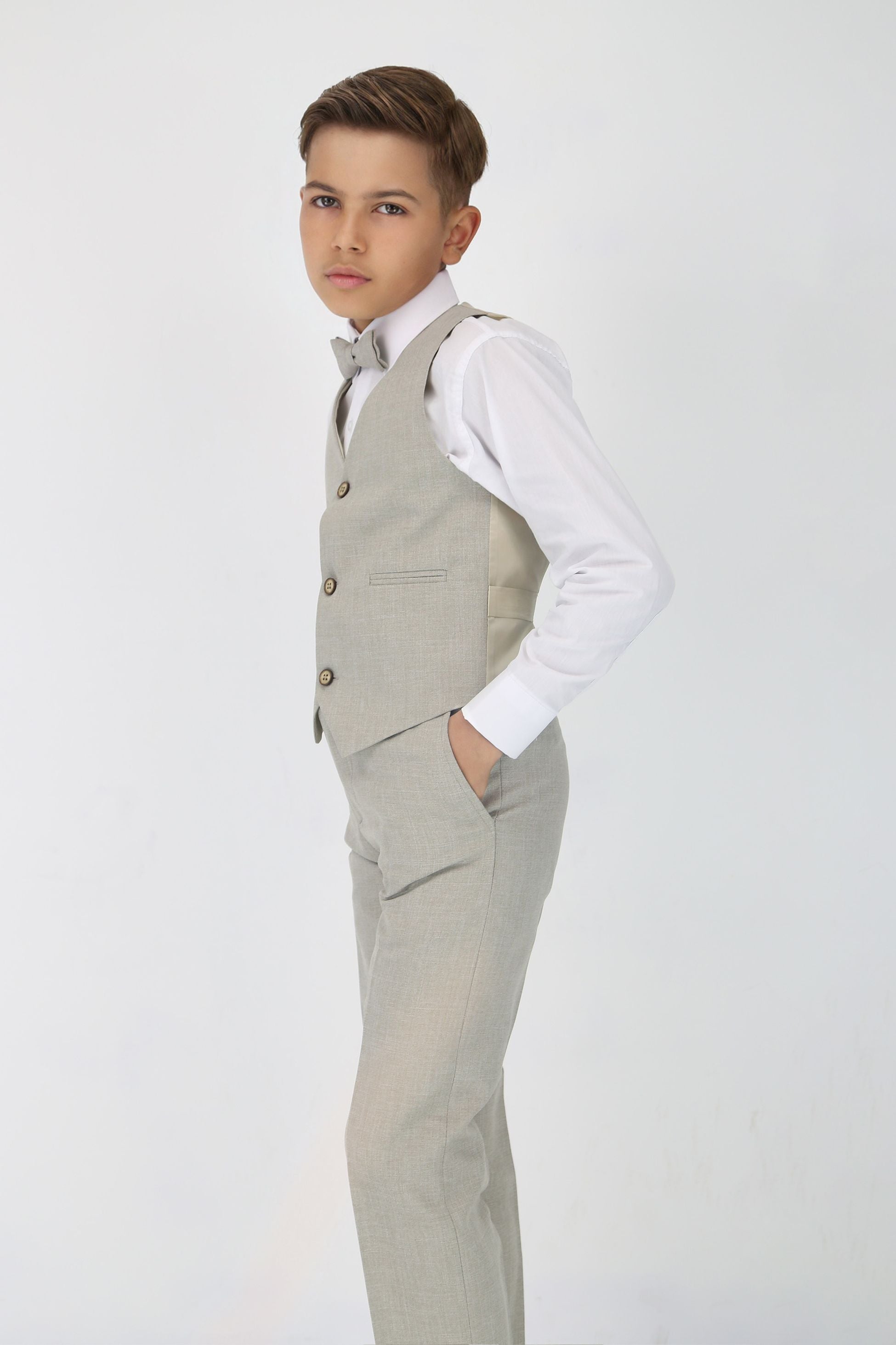 Boys Slim Fit Textured 8-Piece Formal Suit Set - Taupe Beige