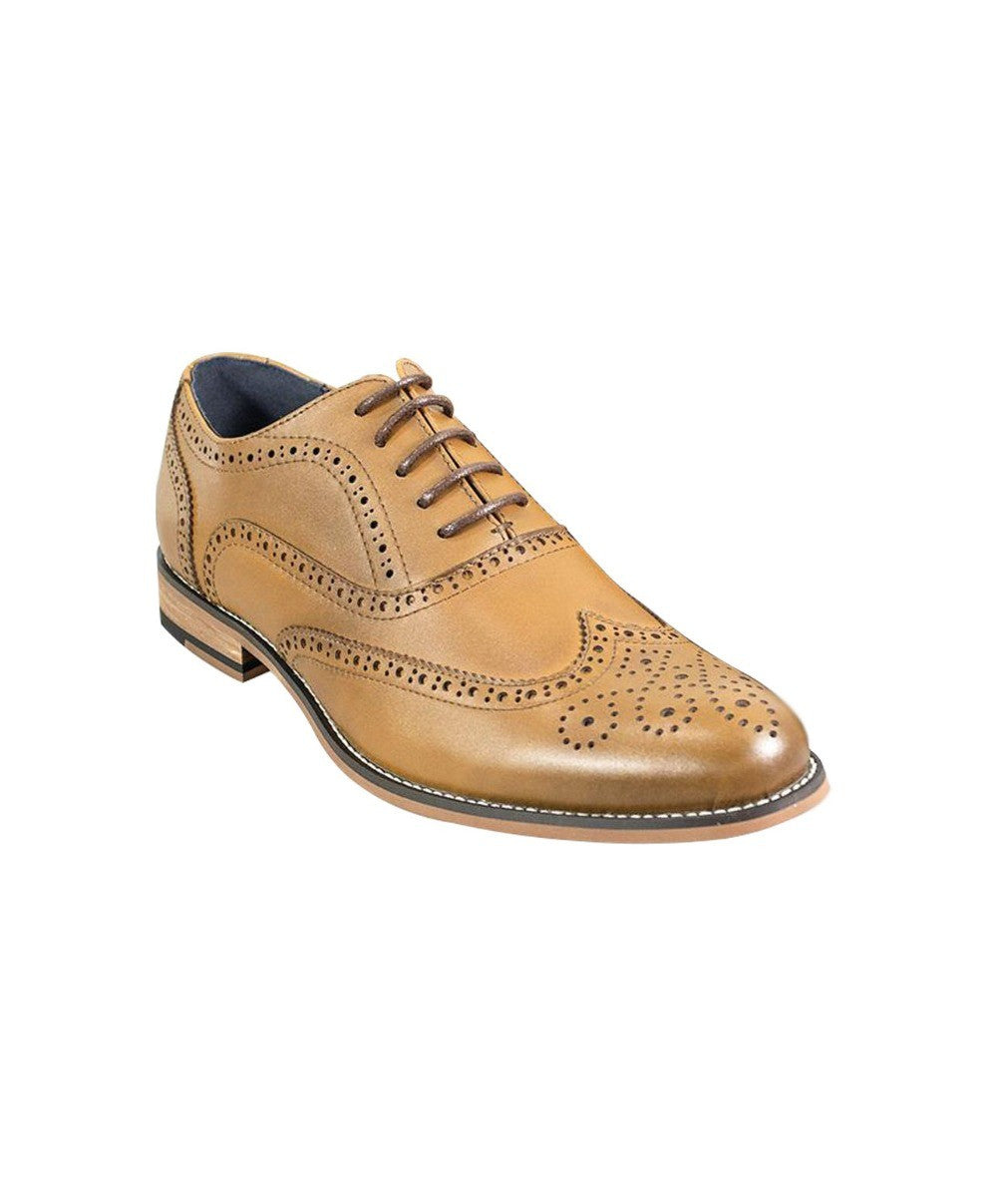 Men's Lace Up Leather Brogue XL Big Size Shoes - Oxford - Tan Brown