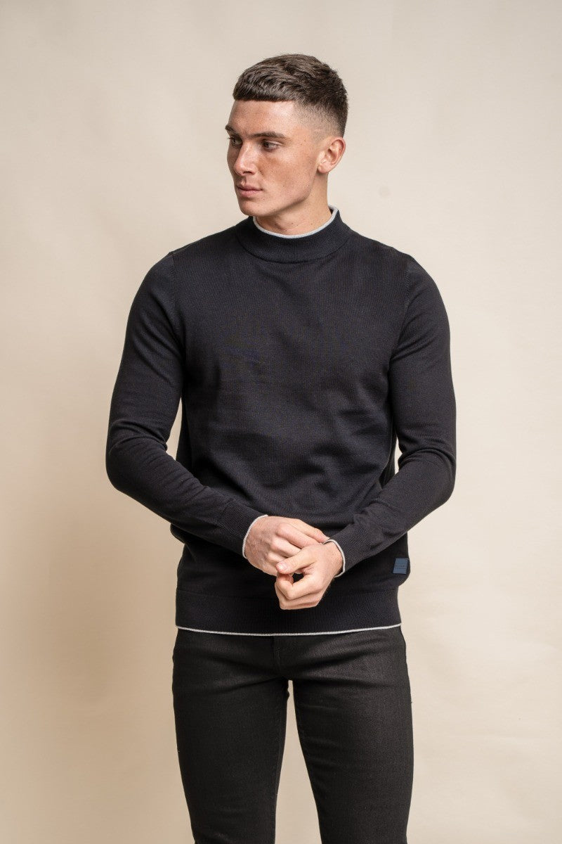 Men's Cotton Turtle Neck Jumper - New Rio - Black