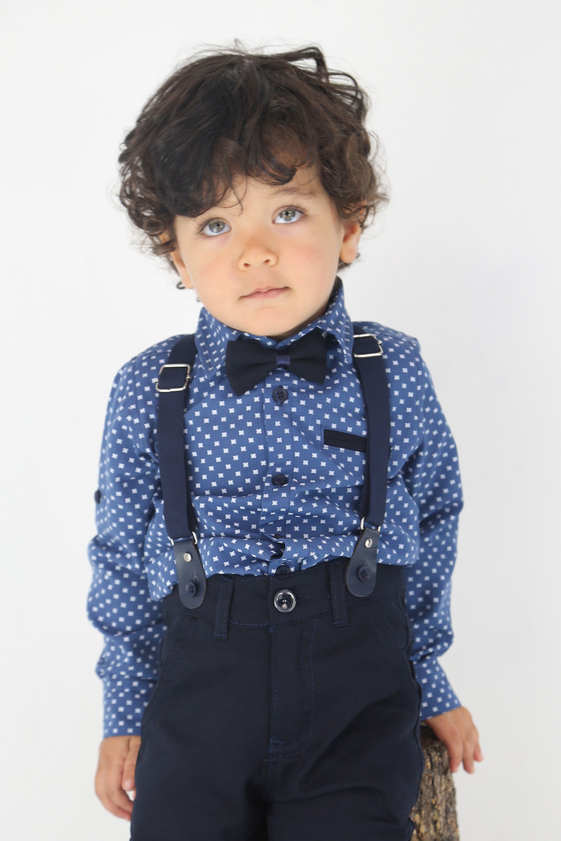 Baby & Boys Gentleman Outfit - 4 PC Suspenders Pant Suit Set - KELEBEK - Saxe - Navy