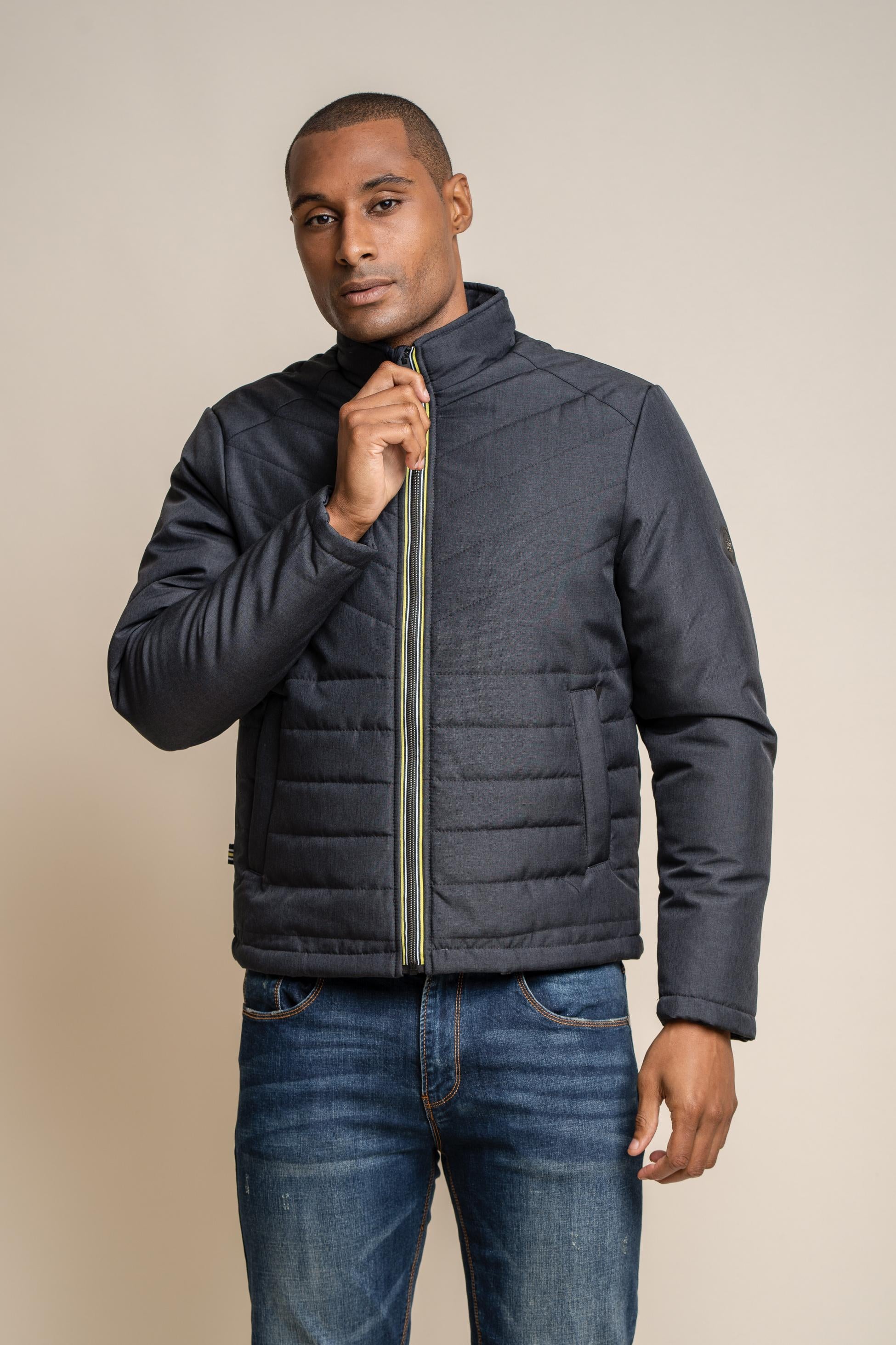 Men's Padded Puffer Midi Coat - Keanan - Charcoal Grey