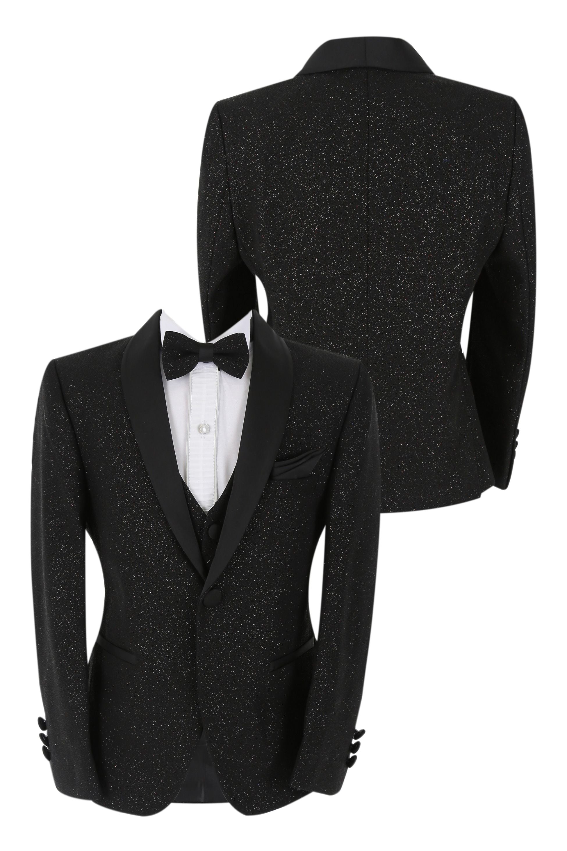 Boys Shimmer Tuxedo Dinner 6 Piece Suit Set - Black