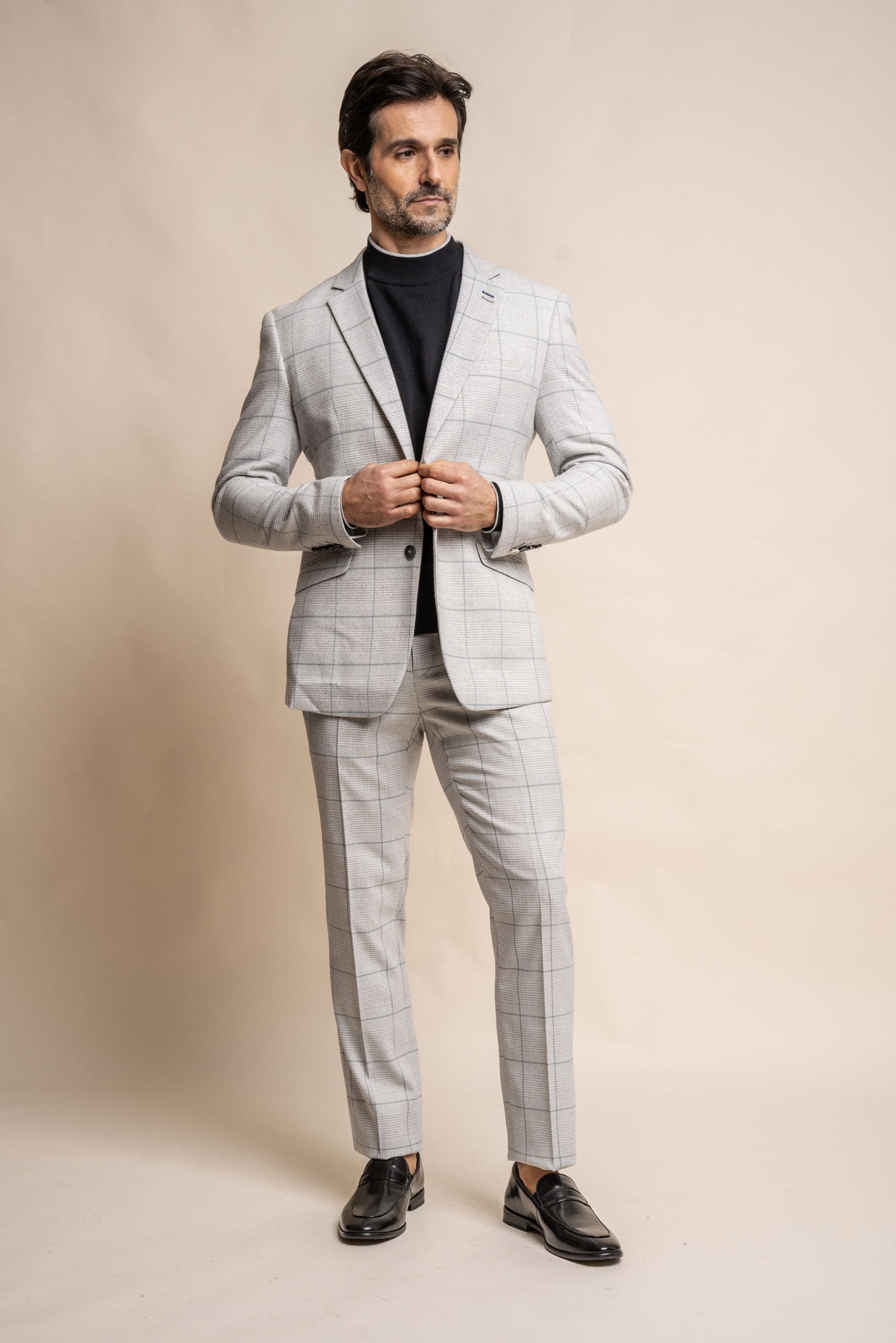 Men's Retro Check Grey Suit Jacket - RADIKA - Light Grey