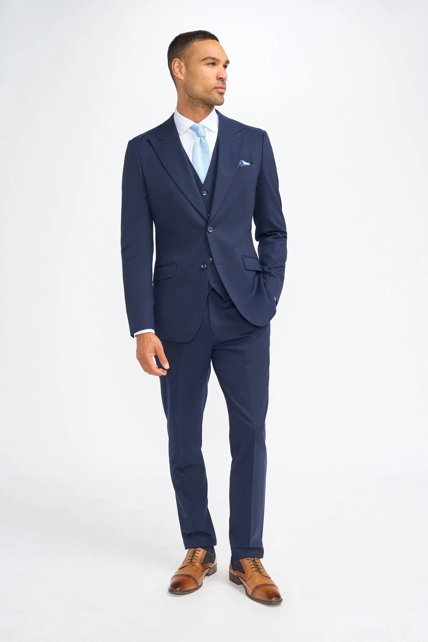 Men’s 3-Piece Wool Slim Fit Formal Suit - James - Navy Blue