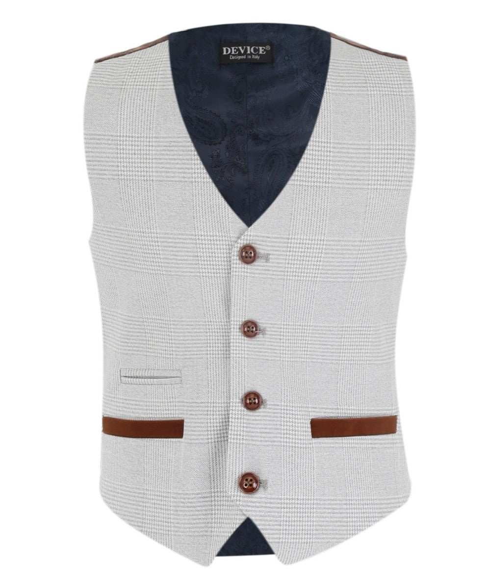 Boys Tailored Fit Tweed Check Suit - MARK - Stone Beige