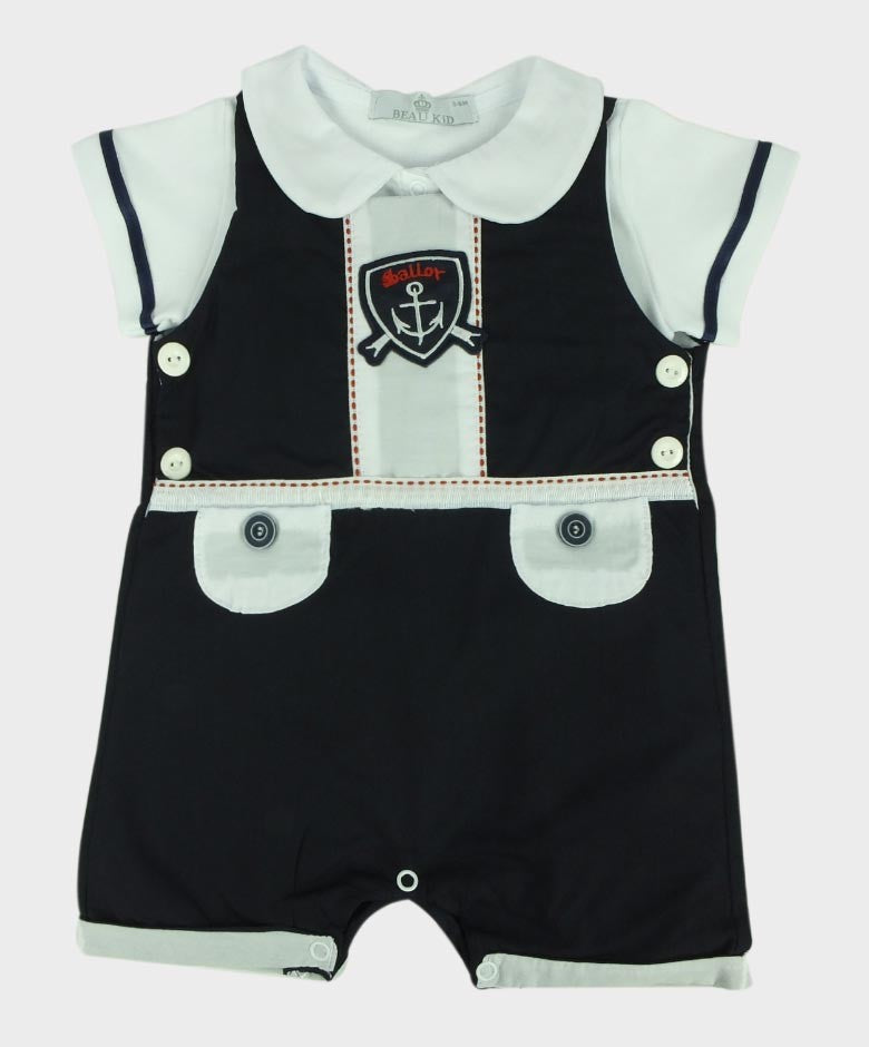 Baby Boys Summer Dungaree Set - Dark Blue