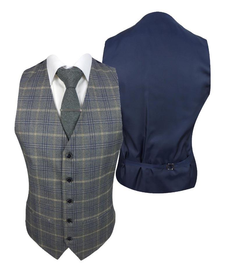 Men's Tailored Fit Retro Check Suit - KENNETH - Grey - Gold