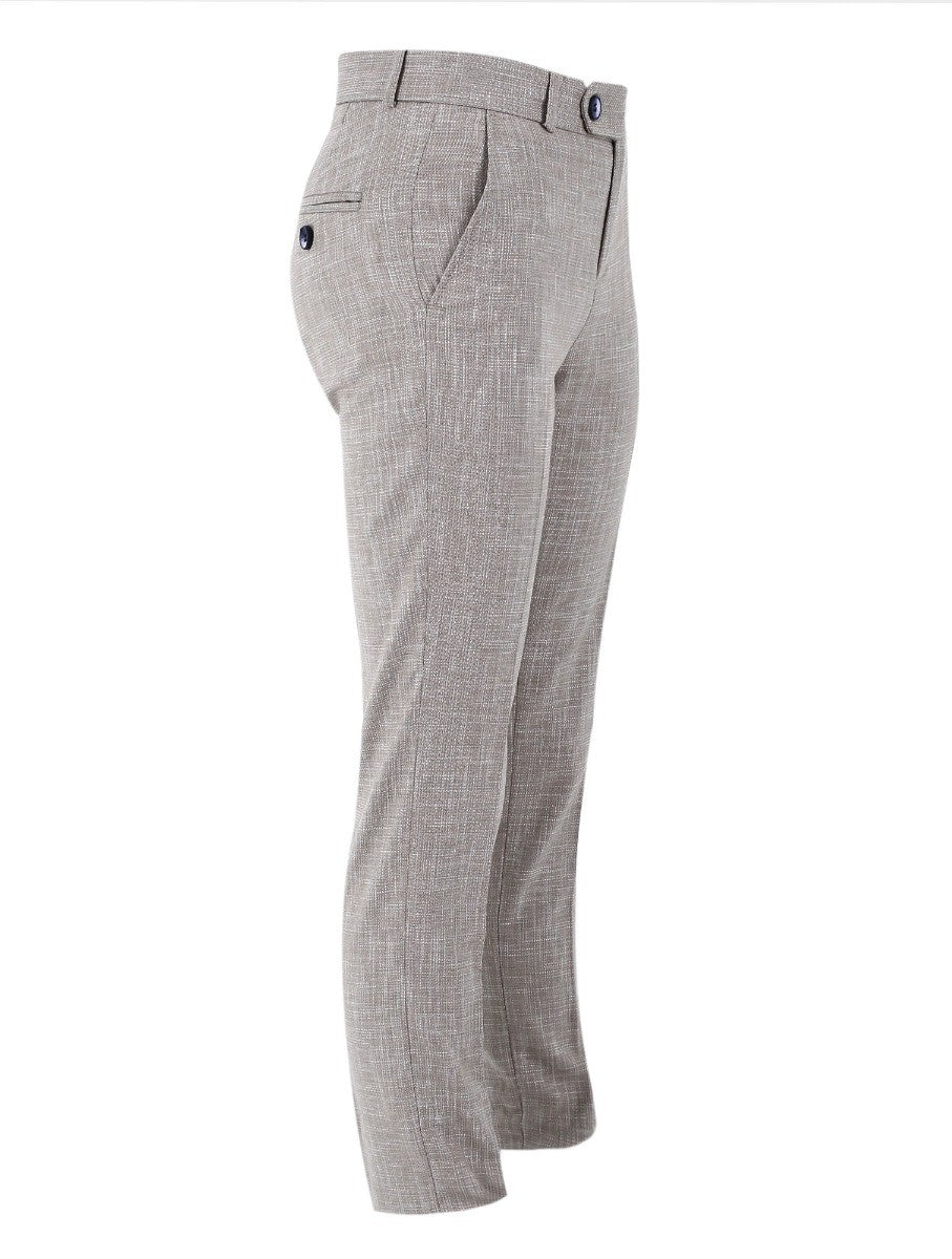 Boys Slim Fit Windowpane Check Suit - Beige