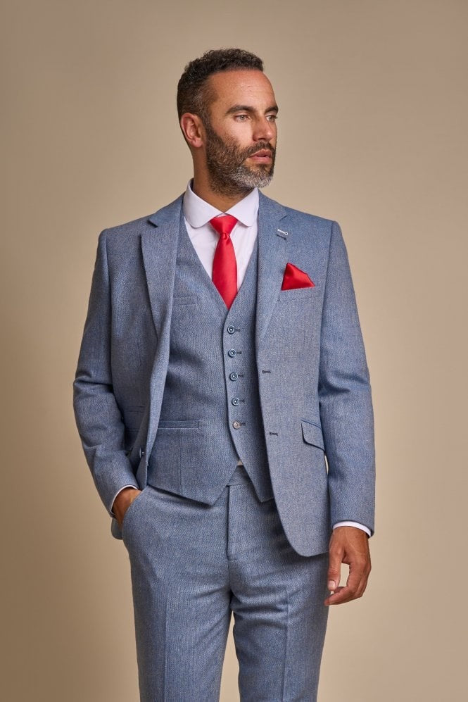 Men's Tweed Slim Fit Suit - WELLS Blue - Light Blue